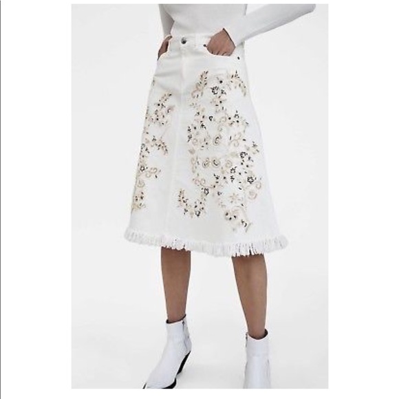 zara white denim skirt